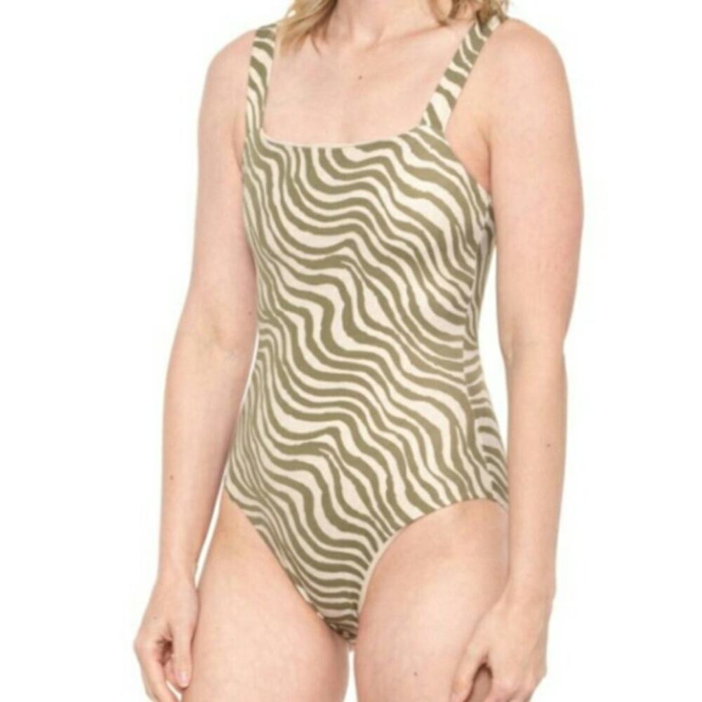 Andie Azzura One Piece Bias Stripe Olive Swimwear Bathing Suit Size M New